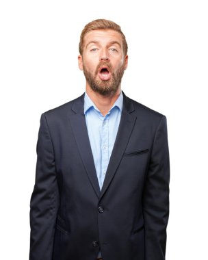 sürpriz ifade ile sarışın iş adamı