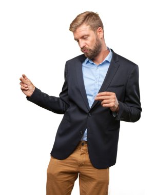 mutlu ifade ile sarışın iş adamı