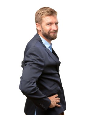 mutlu ifade ile sarışın iş adamı