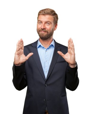 mutlu ifade ile sarışın iş adamı