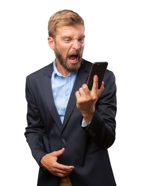 cep telefonu ile sarışın iş adamı
