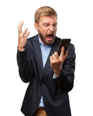 cep telefonu ile sarışın iş adamı