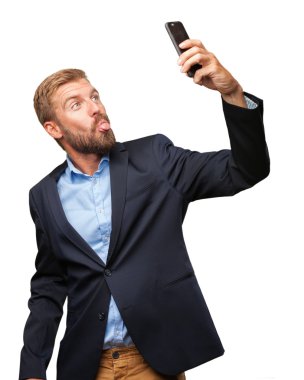 çılgın işadamı selfie üstünde hareket eden telefon yapıyor