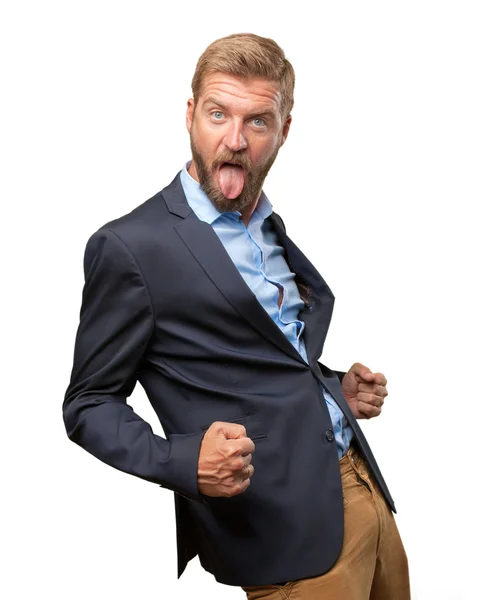 Blond zakenman met gelukkig expressie — Stockfoto