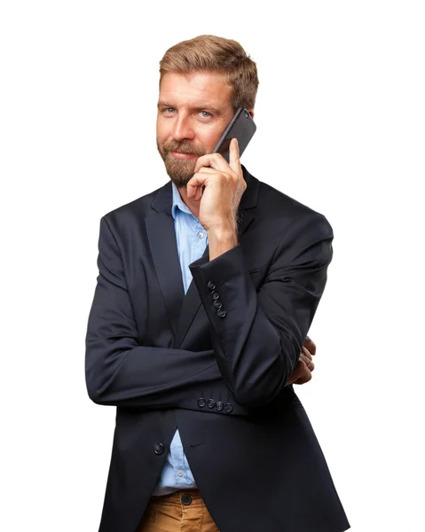 Белокурый бизнесмен с мобильным телефоном — стоковое фото
