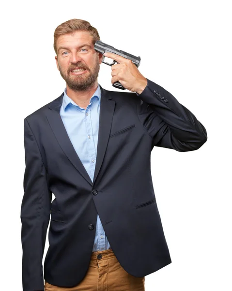 Crazy businessman with pistol — Stock Photo, Image