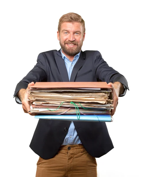 Homem de negócios loiro com documentos — Fotografia de Stock