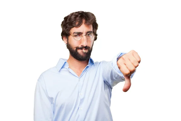 Crazy man smokes cigarette with expression — Stock Photo, Image