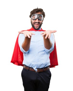 crazy hero with surprised expression