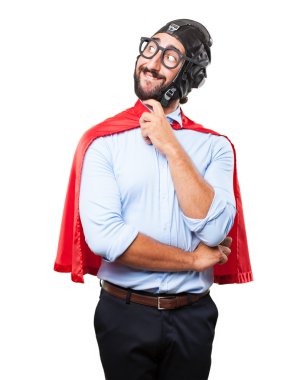 crazy hero with surprised expression