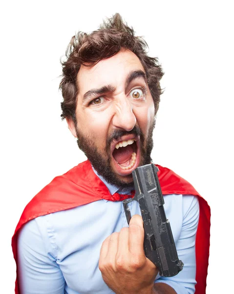 Louco herói homem com pistola — Fotografia de Stock