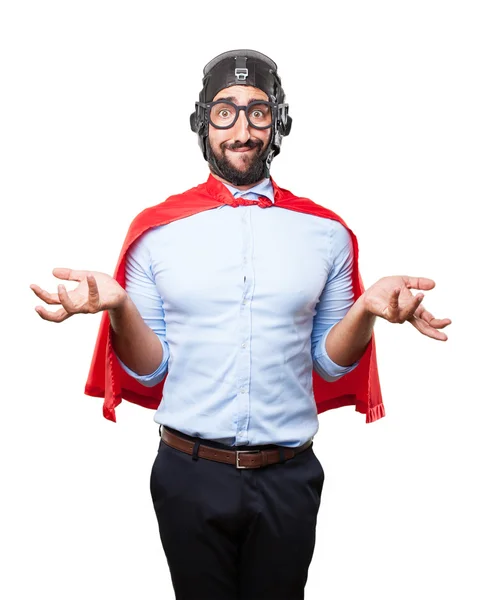 Crazy hero with worried expression — Stock Photo, Image