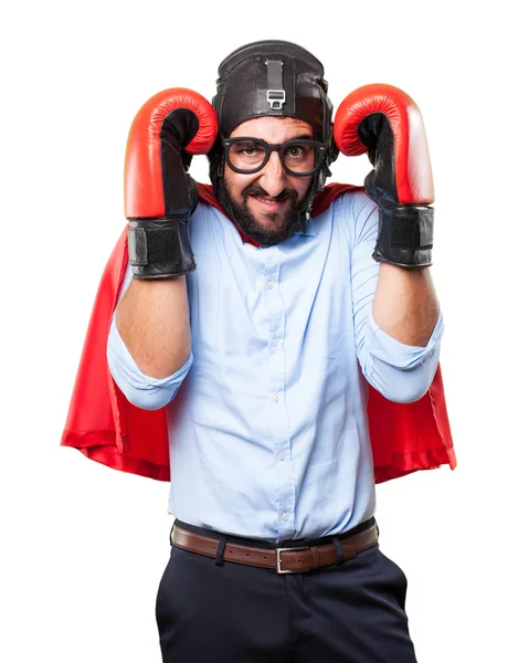 Héroe loco usando guantes de boxeo — Foto de Stock