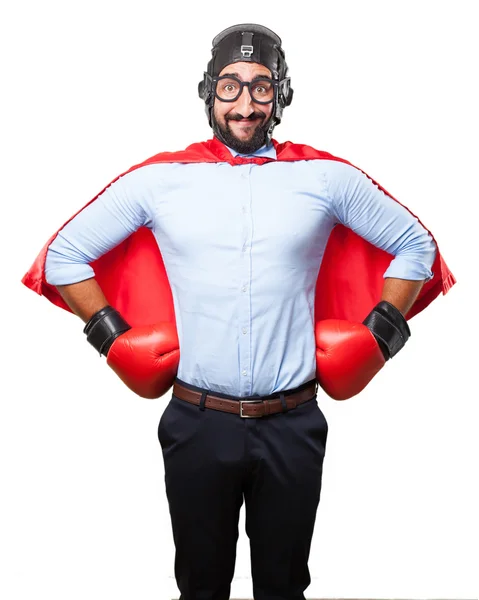 Crazy hero wearing boxing gloves — Stock Photo, Image