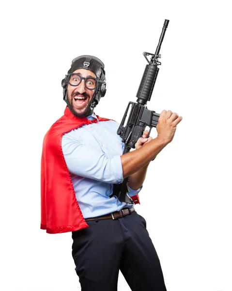 Crazy hero with gun — Stok fotoğraf