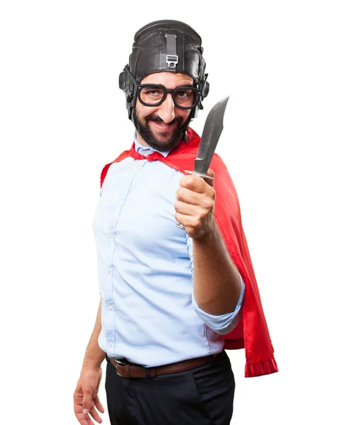 Héroe loco con cuchillo — Foto de Stock