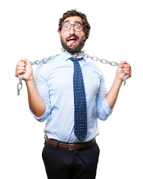 Crazy businessman with chain — Stock Photo, Image