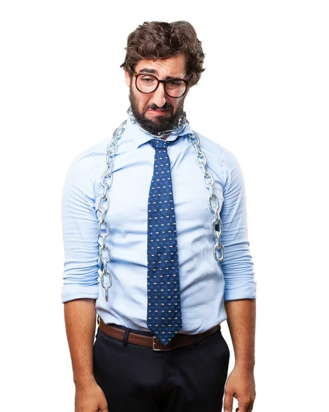 Crazy businessman with chain — Stock Photo, Image
