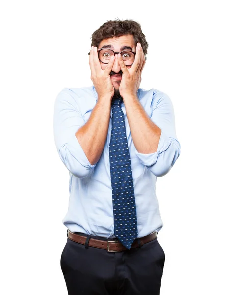 Crazy businessman with worried expression — Stock Photo, Image