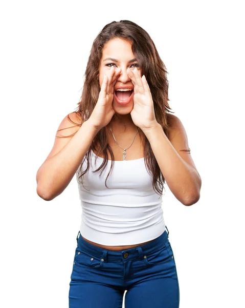 Zwarte meid met boze expressie — Stockfoto