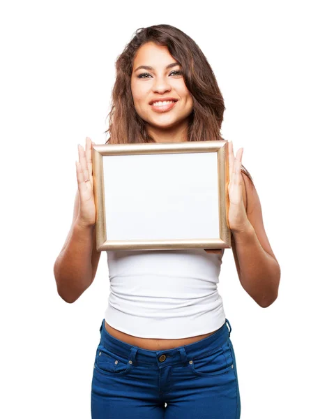 Young black girl with frame — Stock Photo, Image
