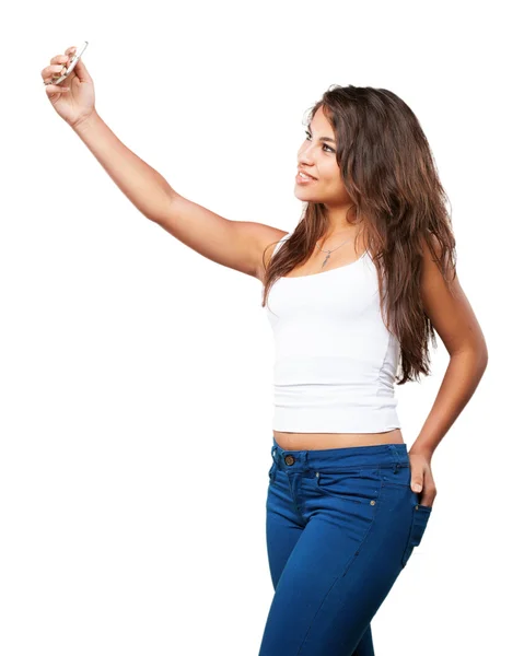Mladá černá holka dělá selfie — Stock fotografie