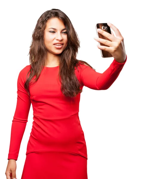 Joven negro chica haciendo selfie — Foto de Stock