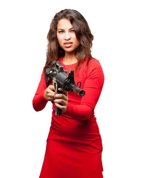 Young black girl with gun — Stock Photo, Image