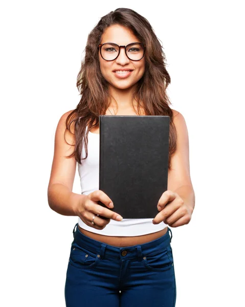 Jovem menina negra com livro — Fotografia de Stock