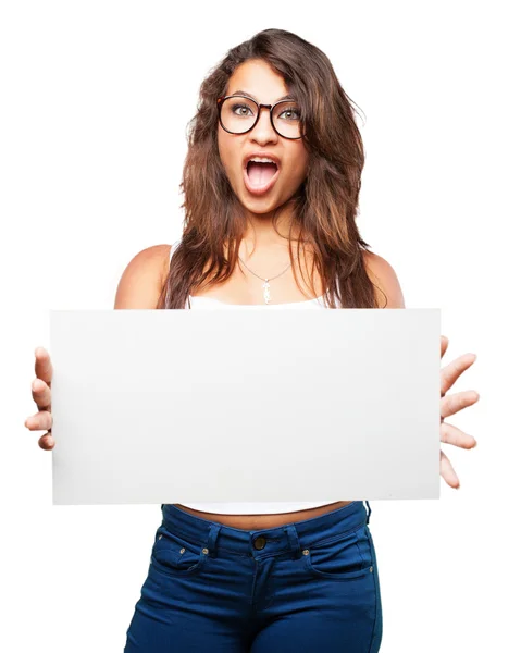 Young black girl with white blank — Stock Photo, Image