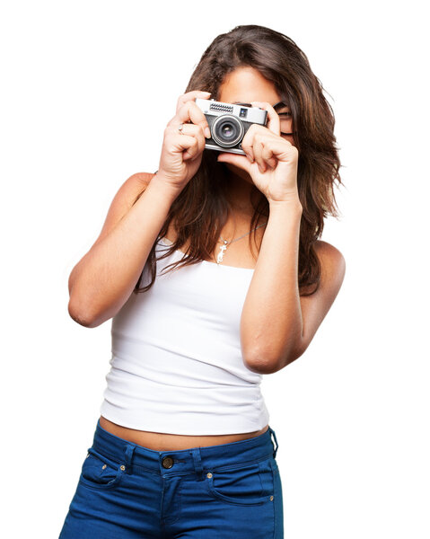 young black girl with photo camera