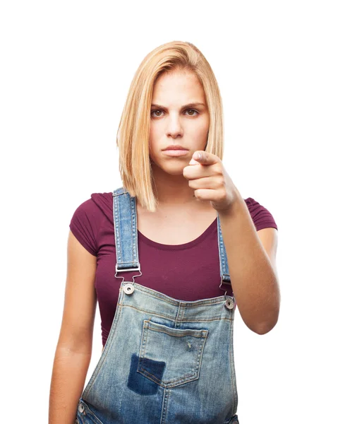 Blond girl with angry expression — Stock Photo, Image