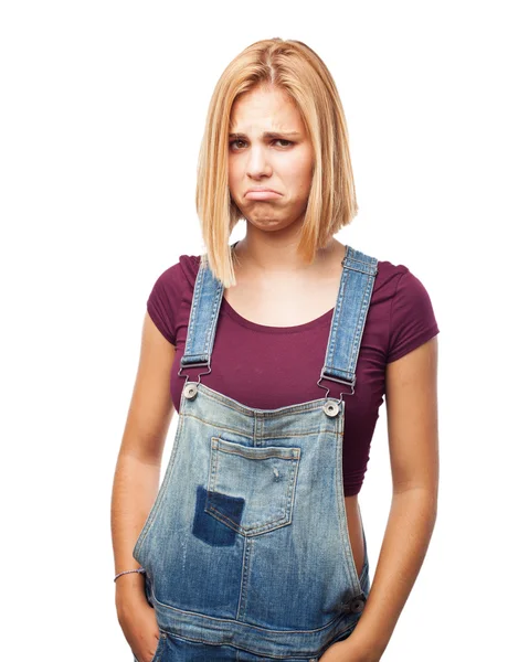 Blond girl with sad expression — Stock Photo, Image