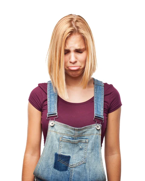 Blond girl with sad expression — Stock Photo, Image