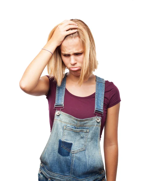 Blond girl with sad expression — Stock Photo, Image