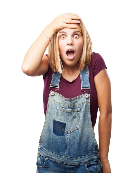 Blond girl with surprised expression — Stock Photo, Image