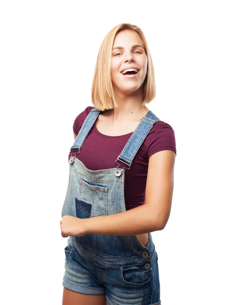 Jovem menina loira com expressão feliz — Fotografia de Stock