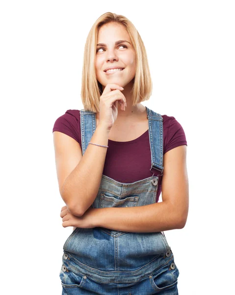 Blond girl with worried expression — Stock Photo, Image