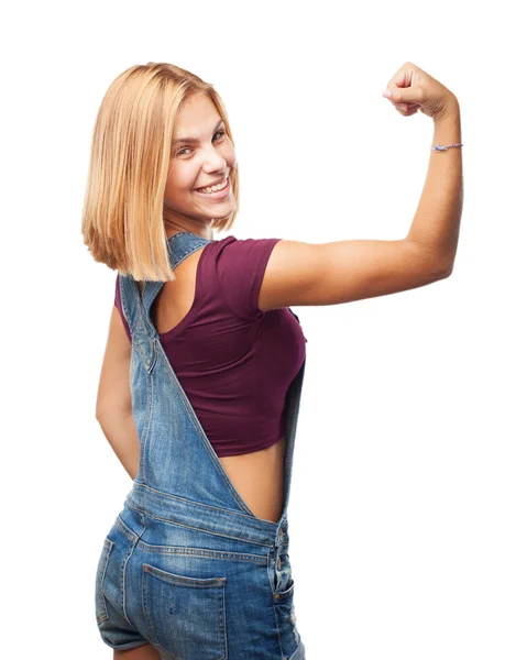 Jovem menina loira com expressão feliz — Fotografia de Stock