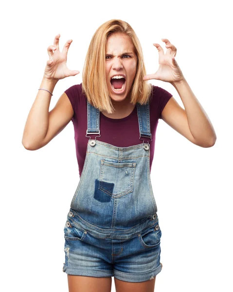 Kızgın ifade ile sarışın kız — Stok fotoğraf