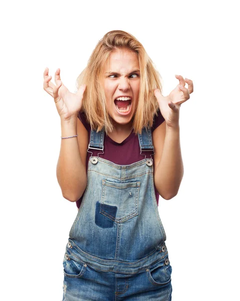 Ragazza bionda con espressione arrabbiata — Foto Stock