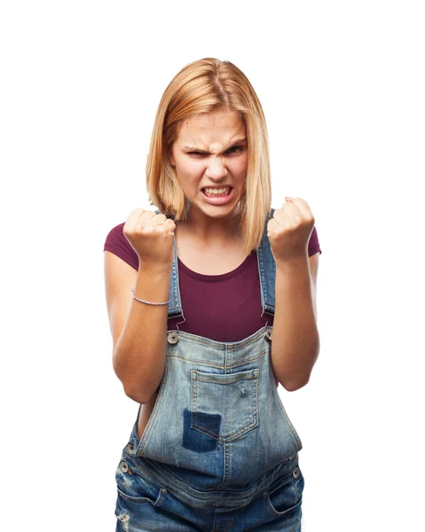 Blond girl with angry expression — Stock Photo, Image