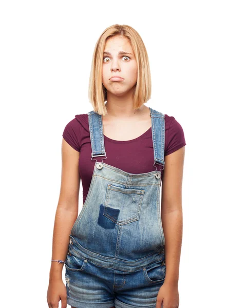 Blond girl with worried expression — Stock Photo, Image