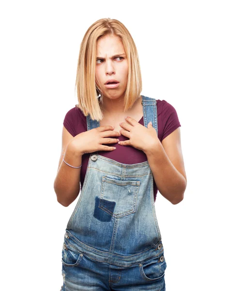 Blond girl with worried expression — Stock Photo, Image