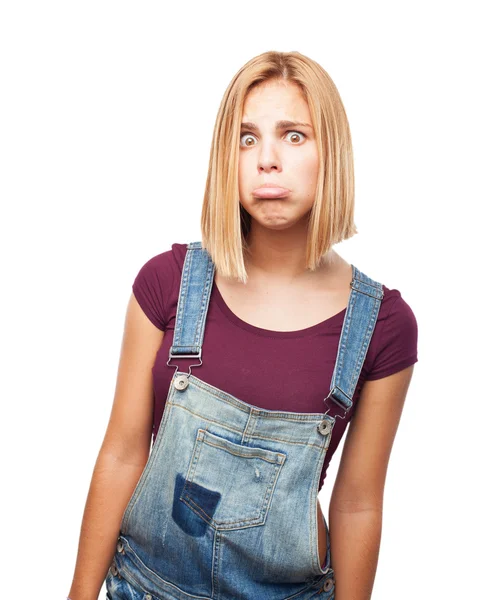 Blond girl with worried expression — Stock Photo, Image