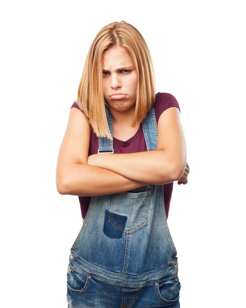 Blond girl with sad expression — Stock Photo, Image