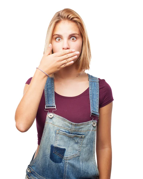 Blond girl with surprised expression — Stock Photo, Image