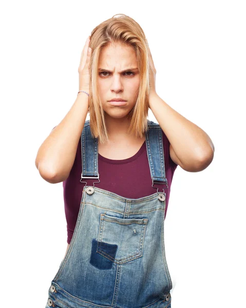 Menina loira com expressão preocupada — Fotografia de Stock