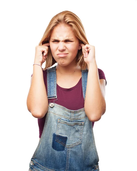 Blond girl with worried expression — Stock Photo, Image