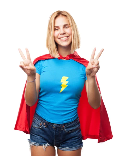 Blond hero girl with happy expression — Stock Photo, Image